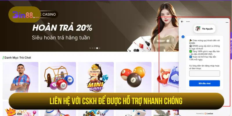 Liên hệ hỗ trợ khi quên tài khoản BIN88